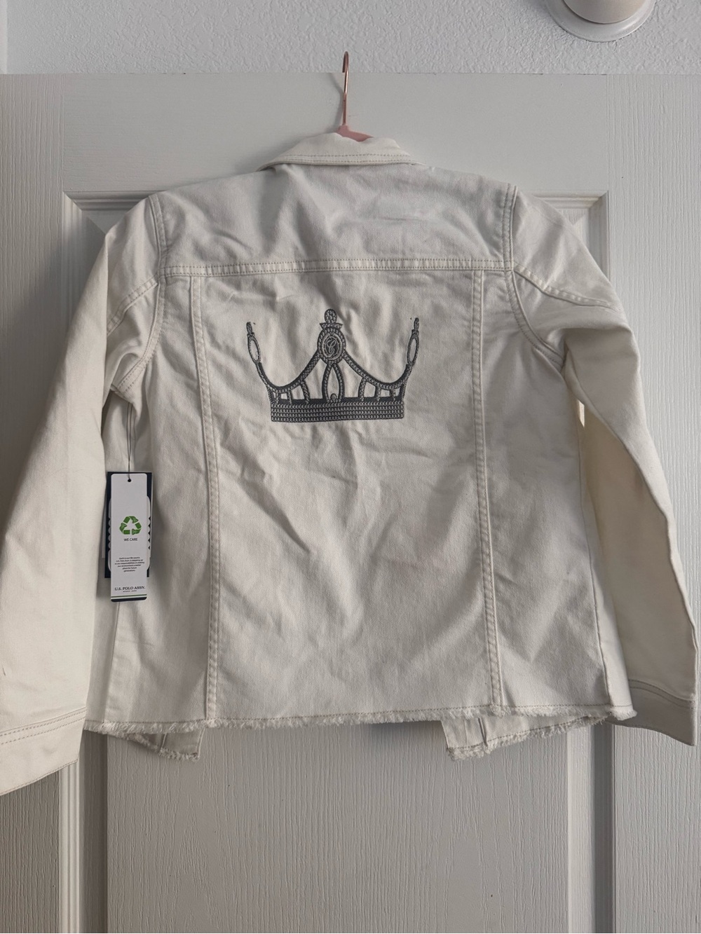 U.S. Polo Assn. Cream Jean Jacket with Embroidered Cinderella Pageant Crown